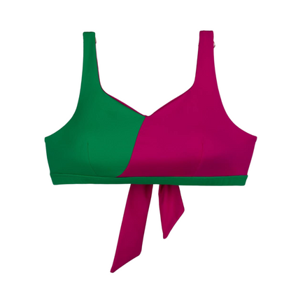 Two-Tone Twister Mastectomy Bikini Top - Forest Green/Rich Pink