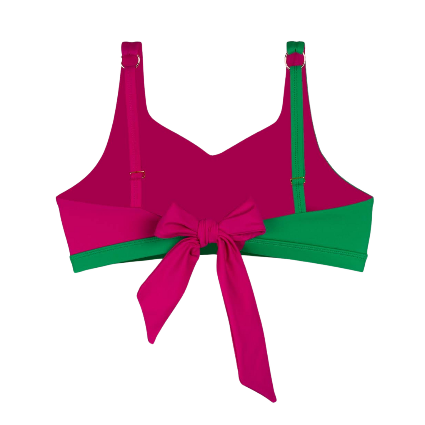 Two-Tone Twister Mastectomy Bikini Top - Forest Green/Rich Pink