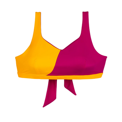 Two-Tone Twister Mastectomy Bikini Top - Rich Pink/Ochre Yellow