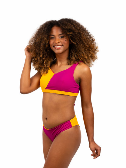 Two-Tone Twister Bikini Bottom  - Rich Pink/Ochre Yellow