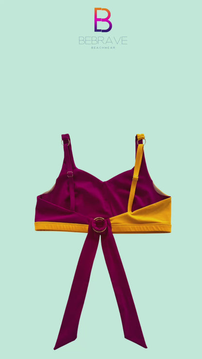 Two-Tone Twister Mastectomy Bikini Top - Rich Pink/Ochre Yellow